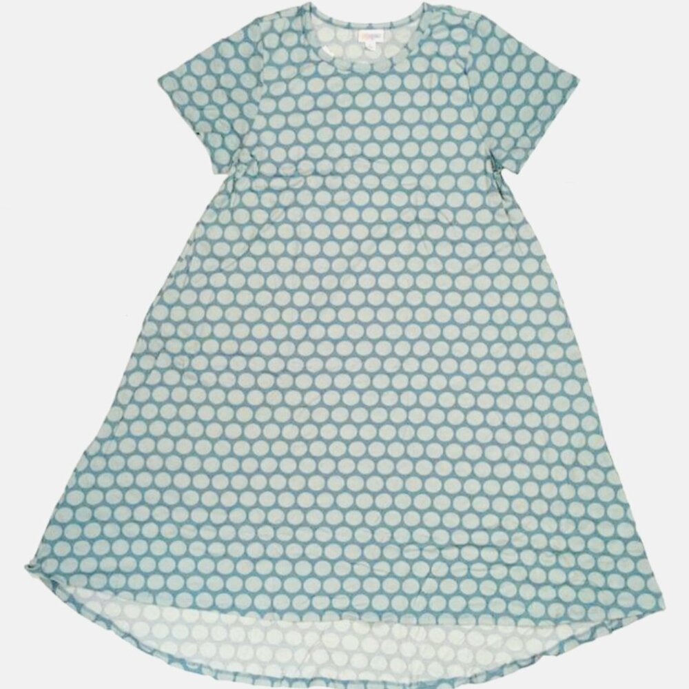 NEW LuLaRoe Carly M Blue Green Polka Dot Swing Dress High Low Flowy Short